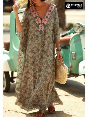 Copricostume Caftano Lungo Donna Mare Multicolor Woman Boho Chic Kaftan COV0268